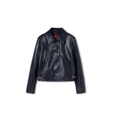 GUCCI SHINY LEATHER JACKET WITH HORSEBIT 815063